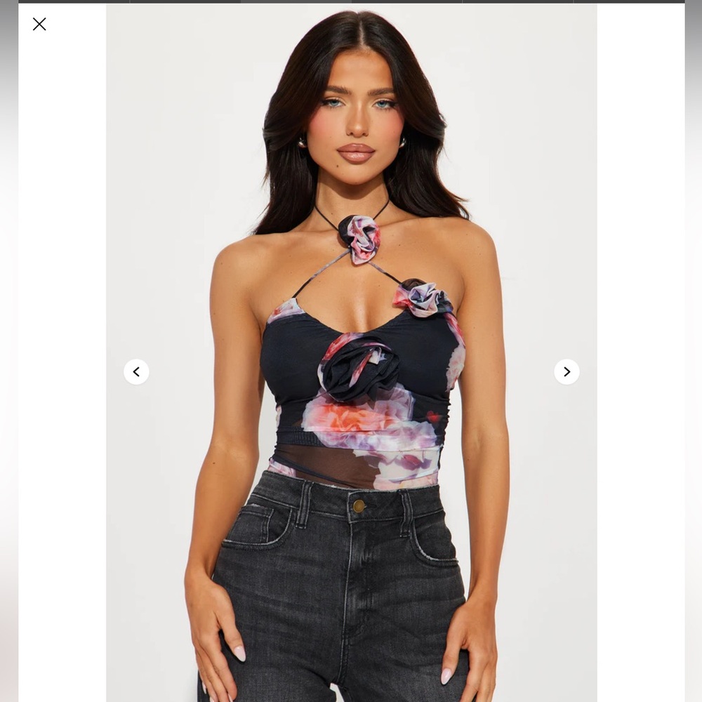 Fashion Nova Mesh Black Floral Bodysuit - Picture 2 of 5